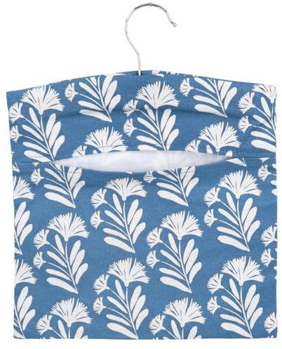 Gisela Graham Blue Floral Peg Bag – Hanging Clothes Peg Storage with Hook – Laundry Peg Holder with Elegant White Flower Print