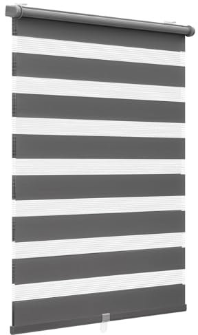 Sekey Doppelrollo Klemmfix ohne Bohren für Fenster, Doppelrollo 60 cm breit, Duo Rollo Jalousie Sonnenschutz, 60x120cm, Dunkelgrau