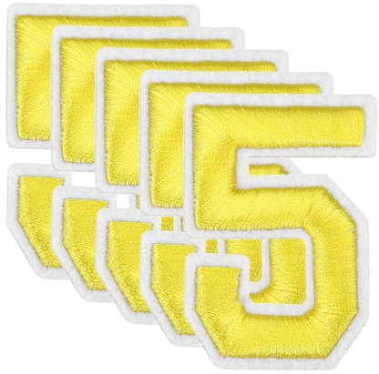 sourcing map 10 Pcs Number Patches 2.4 Height Number 5 Embroidered Decorative Repair Patches Iron/Sew on Embroidery Appliques for Decor Clothes Shoes Hats Backpacks DIY Crafts, Yellow