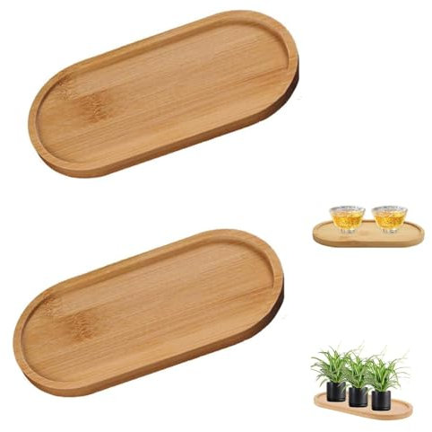 Bandeja de Bambú,2 Piezas Posavasos de Bambú Bandeja Perfumes Velas,Bandeja Pequeña Tabla de Madera para Servir,para Decoración del Hogar,Postre,Galleta,Pan,Té,Café,Pastel,Plantas Suculenta