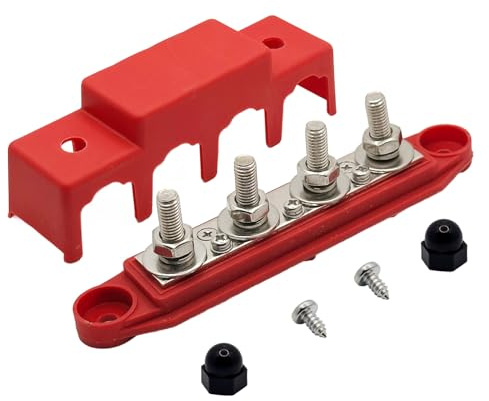 Yilceemy Blocco di Distribuzione M8, Morsettiera Distribuzione, Connettore a Bullone, con 4 bulloni, adatto per auto da 12V-48V, navi e sistemi di energia solare