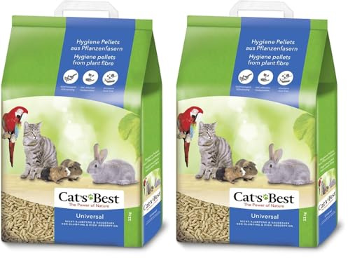 Cat's Best Arena para Gatos Universal 20 L (11 kg). Arena para Pájaros, Conejos Biodegradable Sin Polvo. Lecho para Conejos Ecológico de Fibra Vegetal. (Paquete de 2)