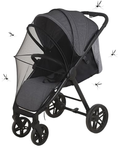 Universal Insektenschutz Kinderwagen Moskitonetz Kinderwagen, Mückennetz Kinderwagen, Reißfest & Waschbar Kinderwagen Netz mit Reißverschluss und Gummizug, Schwarz