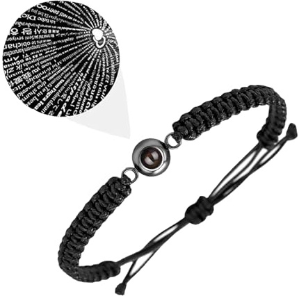 Devenirriche Photo Bracelet, Personalised Projection Bracelet with Micro-Engraved I Love You in 100 Languages, Adjustable Romantic Couples Weaving Bracelets for Gifting