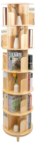 HUOMMGS 6 Ebenen Drehbares Bücherregal 360 ° Massivholz Bodenstehendes Bücherregal Multifunktional Standregal für Kinder und Erwachsene 50KG Tragkraft Pro Etage Holz Regal für Büchern, Fotorahmen