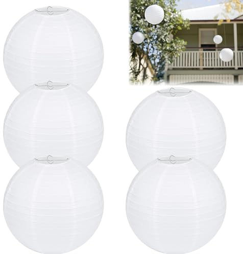 5 Stück Lampenschirm Papier Lampions Rund, Papierlampenschirm Lampions Weiß, Papierlaterne Deko für Party Garten Hochzeit Dekoration (30 cm, 12)