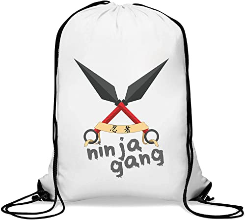Ninja Gang Japanese Kunai Shuriken Gym Sack Casual Drawstring Bag White