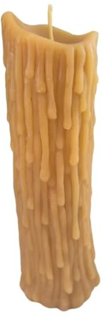 Bienenwachskerze Stumpen Kerze 18,5 cm Schmelz Tropfen Trend — handgegossene Wachssäule mit Wachstropfen, Made in Germany