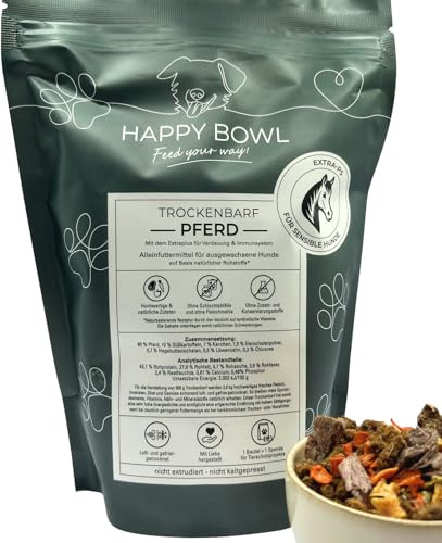 Happy Bowl - Trockenbarf Pferd - 500g - Alleinfuttermittel für Hunde auf Basis natürlicher Inhaltsstoffe - Trockenfutter, Nassfutter oder Barf-Ersatz (500g)