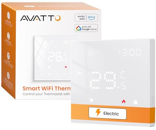 AVATTO Termostato inteligente WiFi programable con Alexa y Google y control por aplicación para calefacción por suelo radiante, color blanco