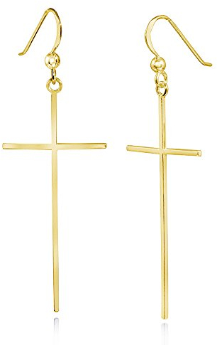 Materia Kreuz Ohrhänger Silber 925 vergoldet - Damen Ohrringe Gold lang 20x59mm SO-281