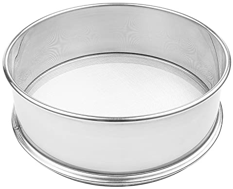 Vollum Stainless Steel Flour Sifter Fine Mesh Round Flour Sieve for Baking 9.5 Diameter x 2.5 High; Mesh-Hole Size 0.85mm