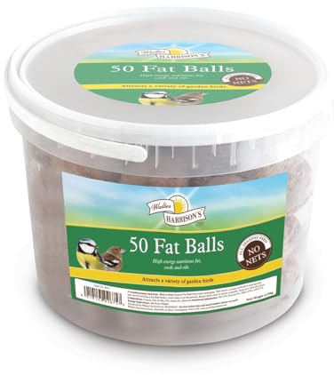 Walter Harrison's High Energy Nutritious Fat Balls, 85 g (Pack of 50) | Energy Boost Formula, Nutritious Ingredients for Garden Birds, No Nets for Safe Feeding, Ideal for All Seasons, Easy to Use