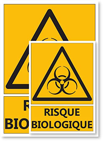 Signalétique Danger risque biologique A4 - Plastique rigide PVC - Kit de fixation inclus - Protection Anti-UV - Fabriqué en France