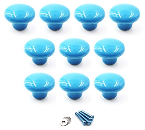 Bleu Poignées et boutons de tiroir ceramique poignée de meuble porte bouton Pour la chambre des enfants Pack de 10 (vient avec des vis)