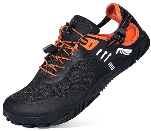 Sisttke Barfussschuhe Barfußschuhe Herren Damen Fitnessschuhe Traillaufschuhe Sommer Barefoot Wander Trekking Training Fitness Sneaker Breiter Zehenbox, Schwarz Orange, 38 EU