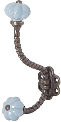 Knober Vintage Keramikhaken Antik, Wandhaken, Garderobenhaken mit Keramikkugeln (Grau Kürbisknauf)