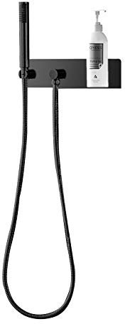 BERNSTEIN - Set Applique murale de Douche Axier Inox Noir mat 32x8cm Pommeau Douchette ABS & Flexible Laiton + Tablette - CZT050-1