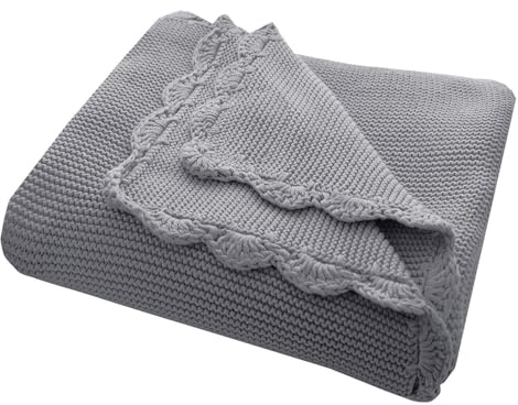 Bio Baby Kuscheldecke 100% Bio-Baumwolle (kbA) GOTS zertifiziert, Grau-Vanille Melange, 80 x 100 cm