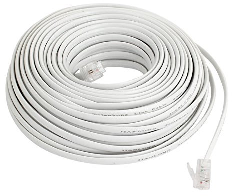 N/A Flexible RJ11 6P2C Telephone Extension Cable 20 m Long White