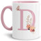 Tassendruck Buchstaben-Tasse mit Blumen - Buchstabe D - Innen & Henkel Rosa - Mug/Cup/Becher/Edel/Geschenk-Idee/Beste Qualität - 25 Jahre Erfahrung
