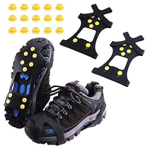 Rakaraka Schuhspikes, Schuhkrallen Steigeisen mit Einem 15er-Pack Ersatz - Schneespikes für Winter Walking Wandern Bergsteigen (Yellow, S)