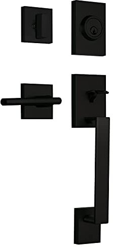 Nuk3y Haven Modern Handleset Front Door Entry Handle and Deadbolt with Reversible Inside Lever Trim (Square Hulk Lever Trim, Matte Black)