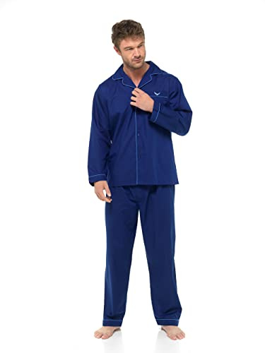 INSIGNIA Mens Woven Pyjamas Traditional with Logo Pocket (UK, Alpha, L, Regular, Regular, Navy)