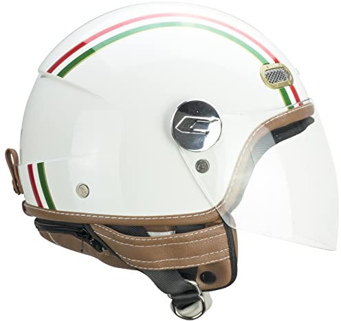 CGM Casco demi jet visiera lunga, 109I GLOBO ITALIA, Bianco Verde Rosso, XS (53-54cm)