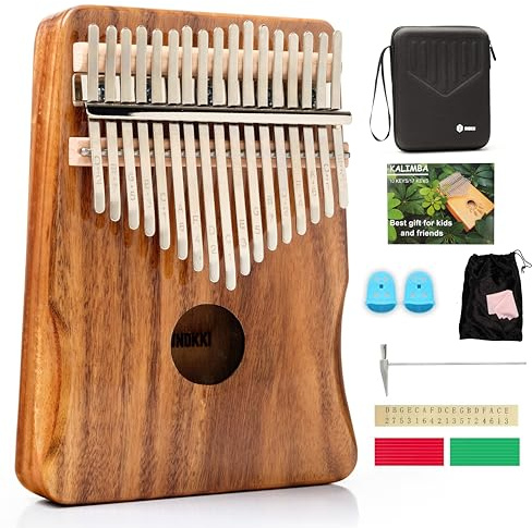 UNOKKI Kalimba mit 17 Tasten und Koffer – hartes wasserdichtes Gehäuse, Akazienholz, 18,8 x 13,2 cm – tragbares Mbira Daumenklavier & Fingerklavier mit gebogenen Tasten und Daumenabdeckungen