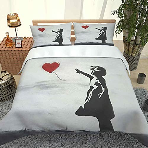 CTJRZO 3 Pezzi Set Biancheria da Letto 3D Palloncino rosso a forma di cuore Set Copripiumino matrimoniale 260X240Cm con 2 Federe 50X80Cm morbida Copripiumini in Microfibra con Cerniera