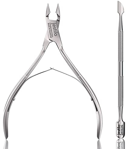 Jestilo Cuticle Remover Tool Set Cutter and Pusher - Stainless Steel Professional Nipper Nail Care Tools Salon Level Mani-Pedi at Home Silver (Silver) (JC-NP-S)