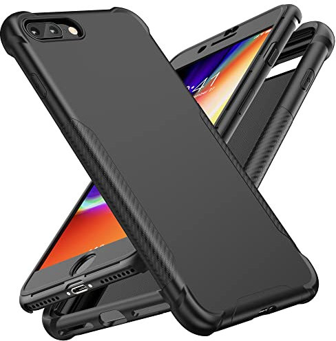 ORETECH Coque Compatible avec iPhone 8 Plus/7 Plus avec 2 Verre trempé Protection écran,360 Protection iPhone 7 Plus Coque iPhone 8 Plus Etui Anti Rayures PC TPU Housse pour iPhone 8 Plus Coque Noir