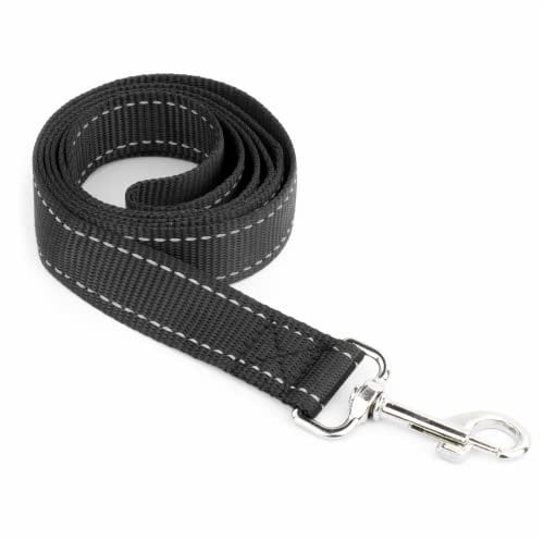 KCT Reflective Dog Lead 1.2m 4ft Black Nylon Strong Leash with Reflecting Stitching