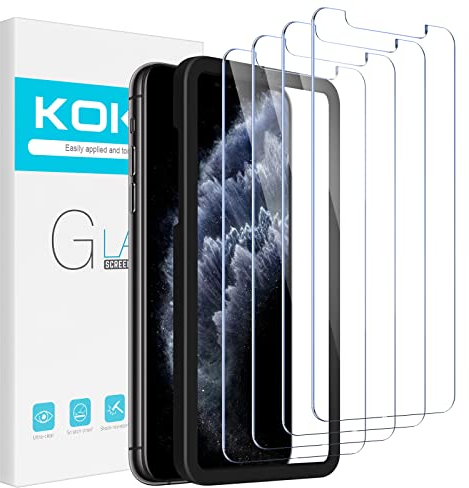 Kokio 4 Stück Schutzglas Schutzfolie für iPhone 11 Pro/iPhone XS/iPhone X 5.8,Displayschutzfolie,9H Härte,Ultra-klar HD,Anti-Kratz,Blasenfrei Schutzglas für Apple iphone 11 pro 2019