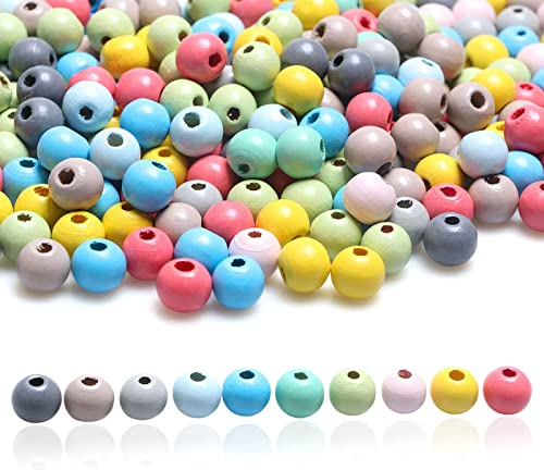 10 mm Holzperlen, 300 farbige Holzperlen mit 3 mm Loch für Bastelarbeiten/Schmuckherstellung, bemalte runde Holzperlen für Kinderhandwerk, 10 Farben