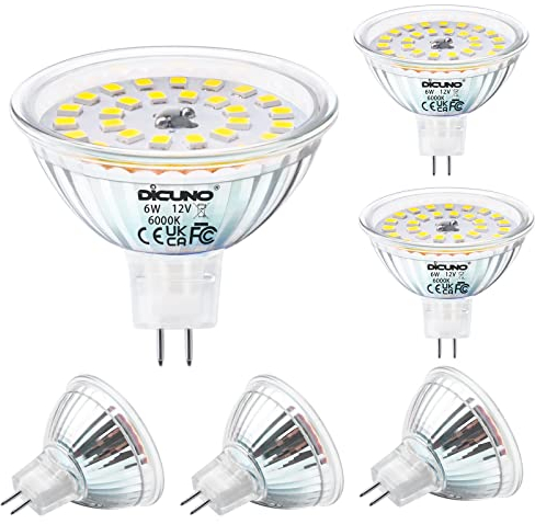 DiCUNO GU5.3 LED Lampe 6W, MR16 LED Ersatz für 70W Halogenstrahler, 610LM, Kaltweiß 6000K LED Spot, 12V AC/DC, Reflektorlampe für Akzentbeleuchtung, CRI 85, nicht dimmbar, 6er Set