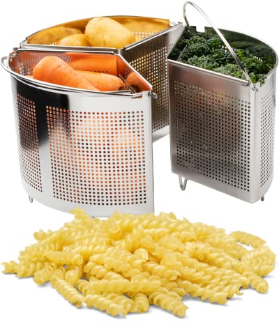Family Saucepan Triple Divider Separator Set - Saves Cooking Space & Energy. 3 Part 22cm Stainless Steel Strainer. Pasta, Vegetables, Potatoes, Boiled Eggs. Caravan & Camping Accessory