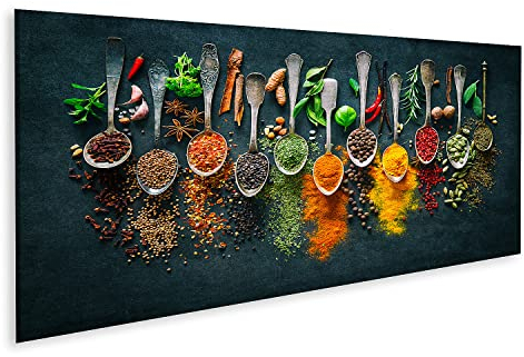 Bild auf Leinwand Bunte Verschiedene Kräuter Gewürze Kochen Dunkler Hintergrund Kräuter Gewürze Kochen Dunkler Hintergrund 120x 40cm - Wandbild Poster Kunstdruck Bilder