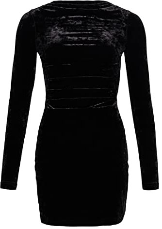 Superdry Damen Langärmeliges Minikleid aus Samt Schwarz 40