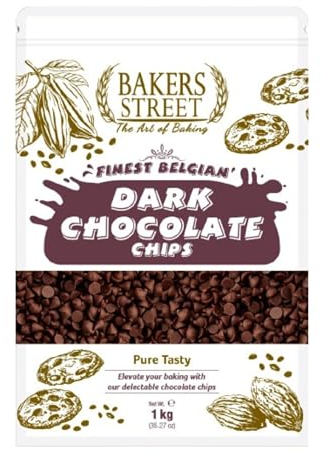 Bakers Street Dark Chocolate Chips 1kg – Belgian Chocolate Chips with 50% Cocoa Mass – Rich & Smooth Baking Chocolate Chips - For Cookies, Cakes, Desserts & Snacking