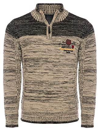 Carisma Strickpullover für Herren • Herren Troyer mit Stickerei • Angenehmer Regular Fit Pullover für Büro und Freizeit 7803 BEIGE M