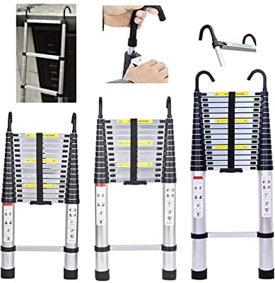 Teleskopleiter 6.2m Aluminum Ausziehbare Leiter mit Abnehmbarem Haken Anti-Rutsch Mehrzweckleiter Ausziehbar Tragbare Leiter für Loft/Kletterdach/Indoor Outdoor Arbeiten