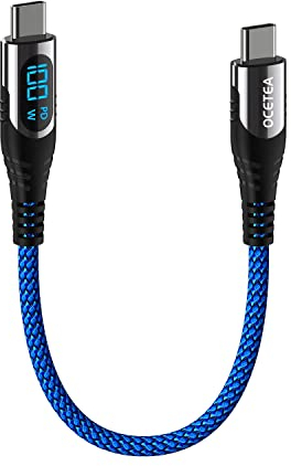 Ocetea 100W USB C auf USB C Kabel, 30CM 5A Schnellladekabel Typ C Ladekabel with LED Display, Kompatibel mit MacBook Pro Air iPad Pro Air Galaxy S23 S22 Pixel Switch