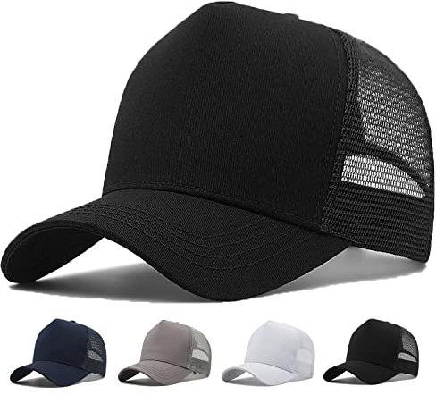 MUNULA Oversize XXL Mesh Trucker Hut Big Head Hüte für Männer Hohe Krone Baseball Kappe Atmungsaktiv Papa Hut Verstellbar 59,9 cm - 65 cm, Schwarz, XXL/3XL
