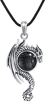 JFASHOP Drachen Kette,925 Sterling Silber Geflügelt Drache Halskette Tier Anhänger Halskette Schmuckfür Gotisch Drachen Schmuck für Frauen Mädchen Männe
