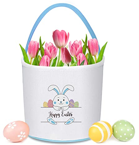 Leesgel Cestini Pasquali con Manico, Cestino Coniglietto Pasquale per la Caccia alle Uova Pasqua, Sacchetto Regalo Pasqua per Bambini Addobbi Decorazioni Pasquali Festa Giochi - Blu
