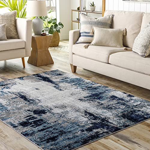 Livabliss Helsinki Teppich 120x170 cm – Modernes Design in Marmoroptik, Weicher Kurzflor für Wohnzimmer, Esszimmer & Schlafzimmer, Blau, Weiß & Grau
