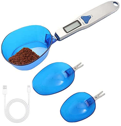 Pet Food Measuring Scoop Scale - Digital Dog Food Scoop with 2 Pcs Replaceable Spoons, USB Detachable Dog Food Measuring Cup, Pet Food Measuring Scoop with Four Measuring Units for Measuring Pets Food