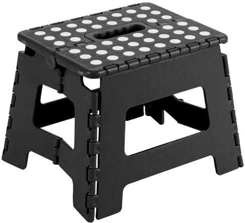 Acan Tradineur - Taburete Plegable Multiusos - PVC - Escalera Infantil Antideslizante - Altillo para Cocina o Baño - Reposapiés para Niños - Máx. 150 kg (Negro - 22 x 29 x 22 cm)